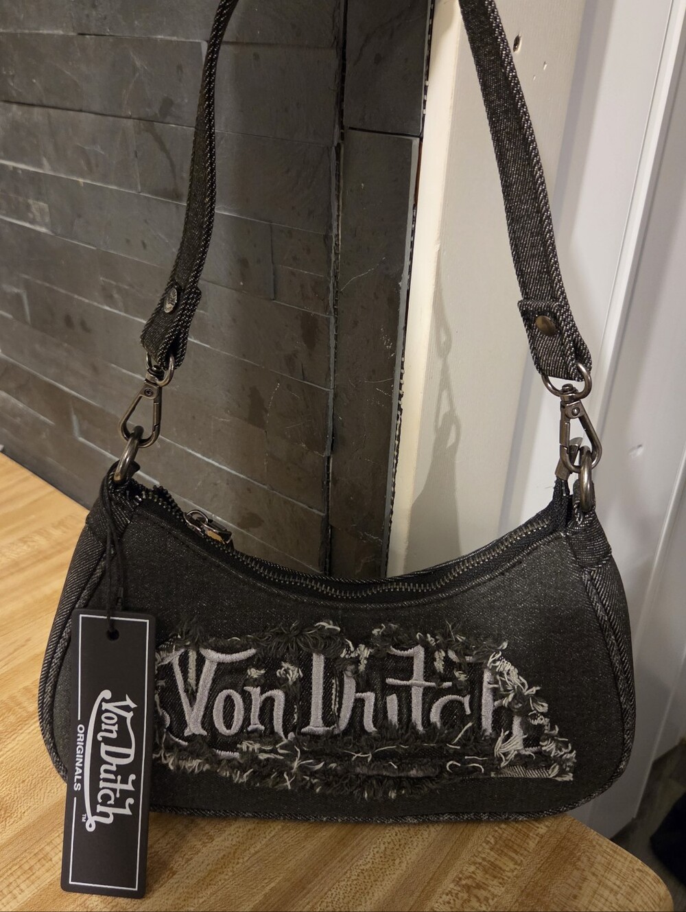 Von Dutch NWT Black Denim W/Frayed Writimg